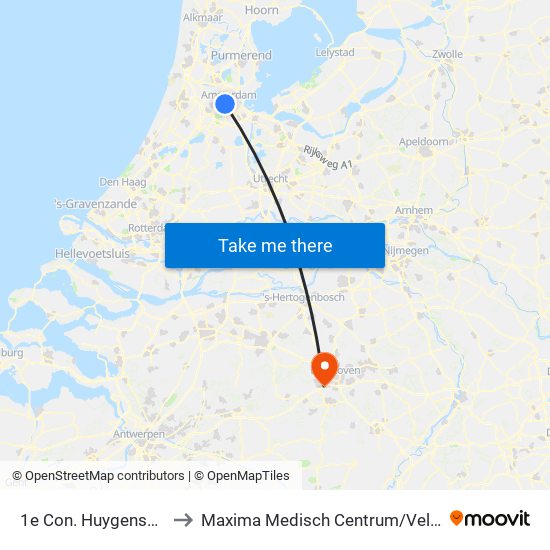 1e Con. Huygensstraat to Maxima Medisch Centrum / Veldhoven map