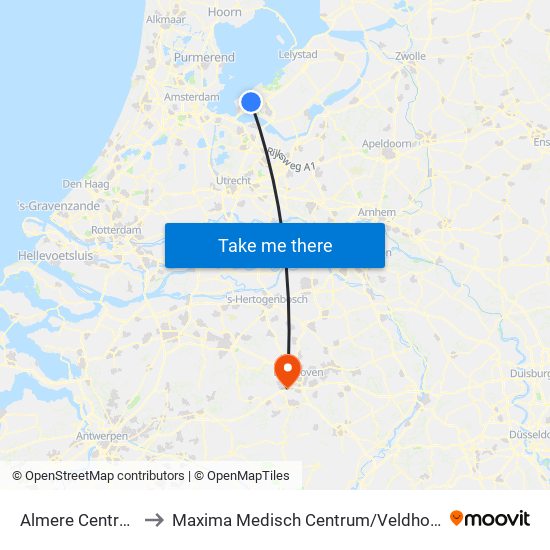 Almere Centrum to Maxima Medisch Centrum / Veldhoven map
