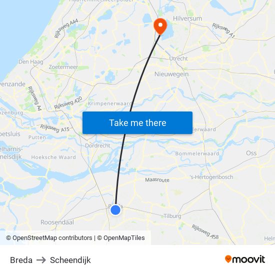 Breda to Scheendijk map