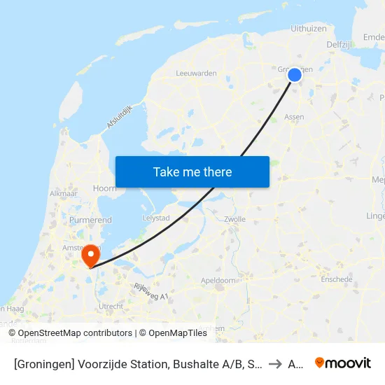 [Groningen] Voorzijde Station, Bushalte A/B, Stationsweg to AMC map