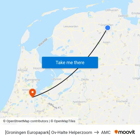 [Groningen Europapark] Ov-Halte Helperzoom to AMC map