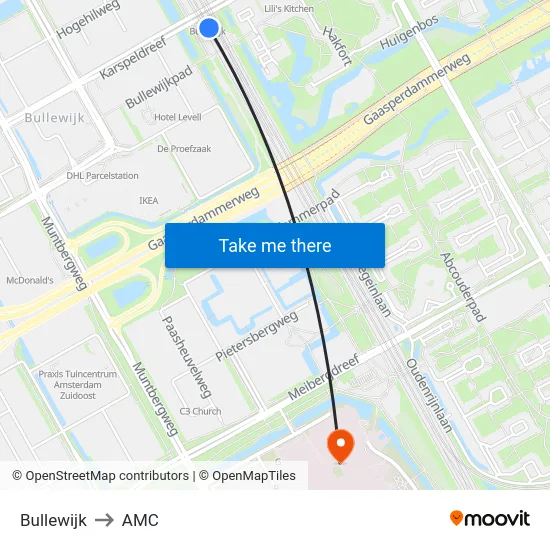 Bullewijk to AMC map