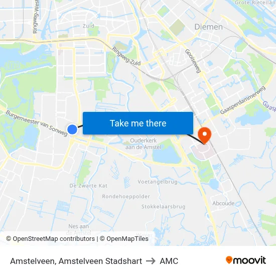 Amstelveen, Amstelveen Stadshart to AMC map