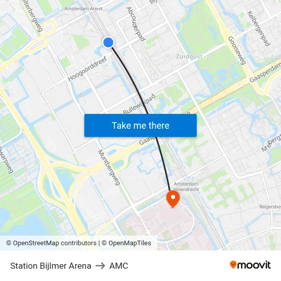 Station Bijlmer Arena to AMC map
