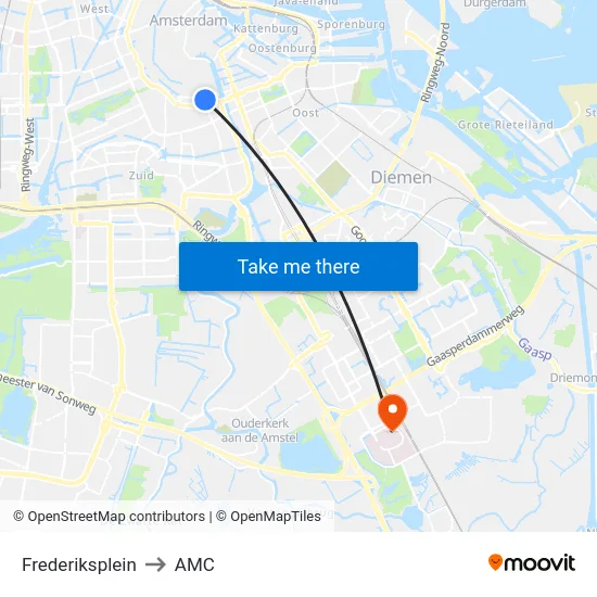 Frederiksplein to AMC map