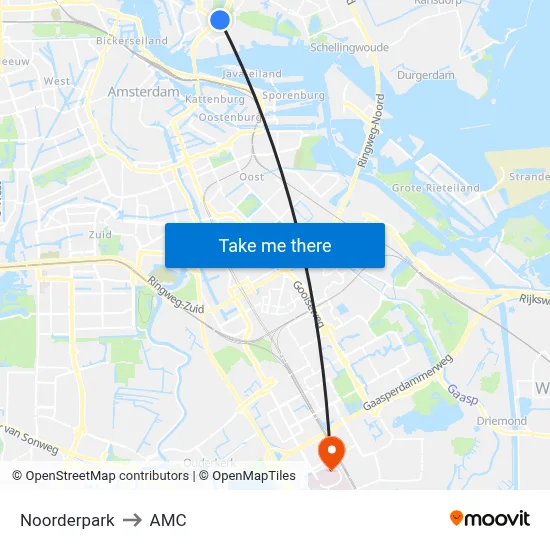 Noorderpark to AMC map