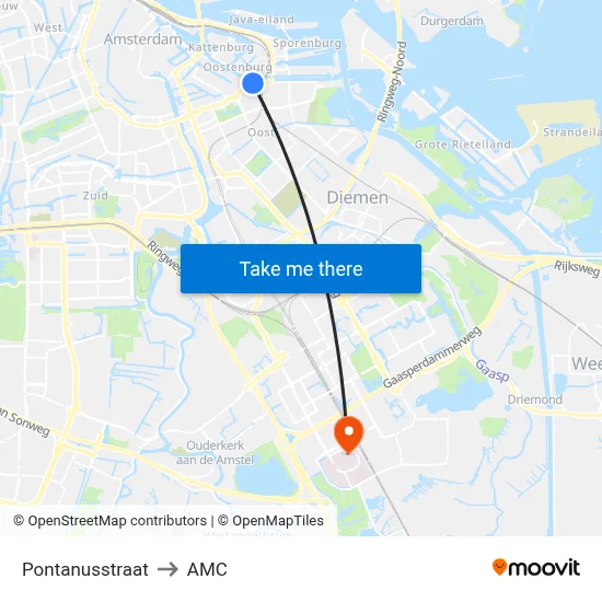 Pontanusstraat to AMC map