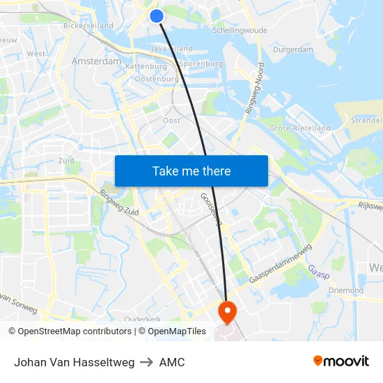 Johan Van Hasseltweg to AMC map