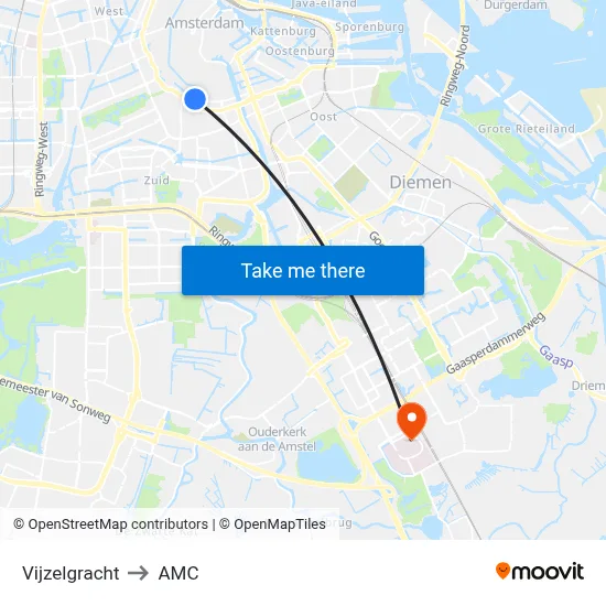 Vijzelgracht to AMC map