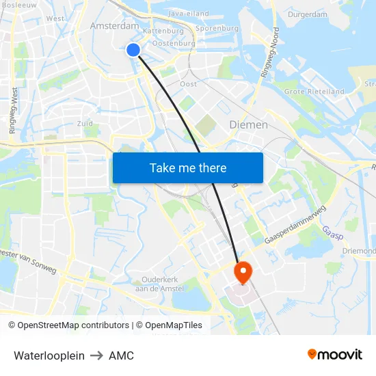 Waterlooplein to AMC map