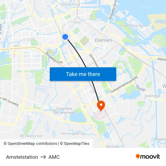 Amstelstation to AMC map