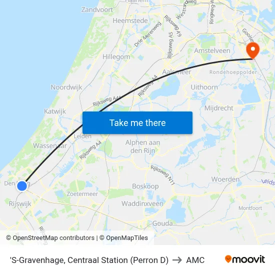 'S-Gravenhage, Centraal Station (Perron D) to AMC map