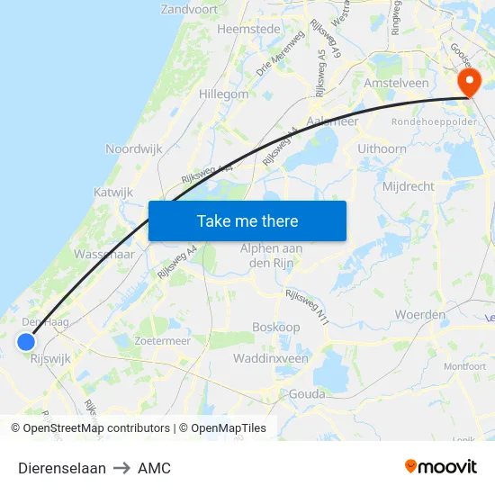 Dierenselaan to AMC map