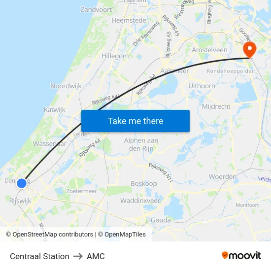 Centraal Station to AMC map