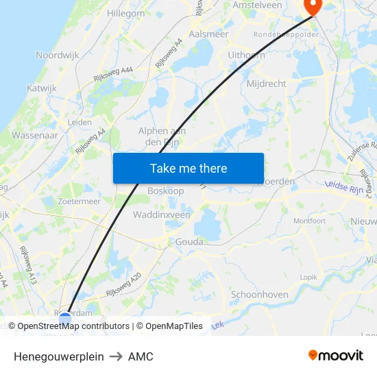 Henegouwerplein to AMC map