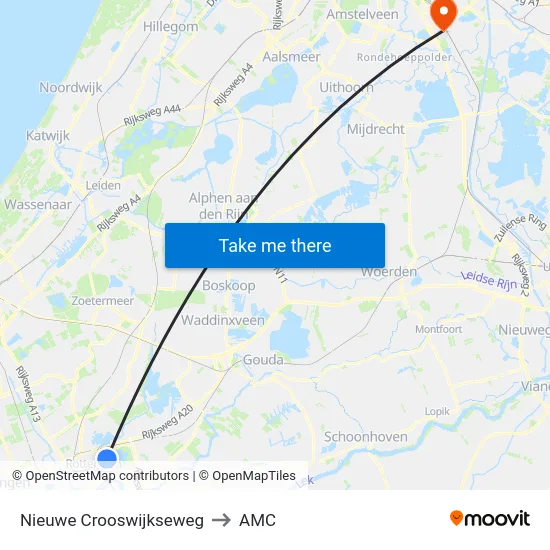 Nieuwe Crooswijkseweg to AMC map