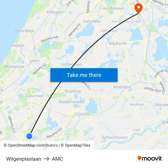 Wilgenplaslaan to AMC map