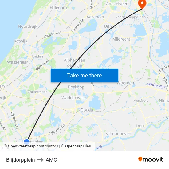 Blijdorpplein to AMC map