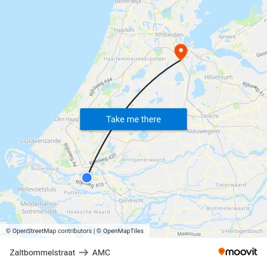 Zaltbommelstraat to AMC map