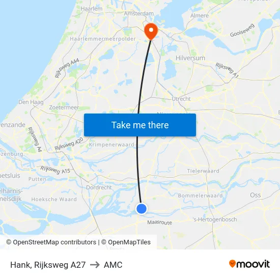 Hank, Rijksweg A27 to AMC map