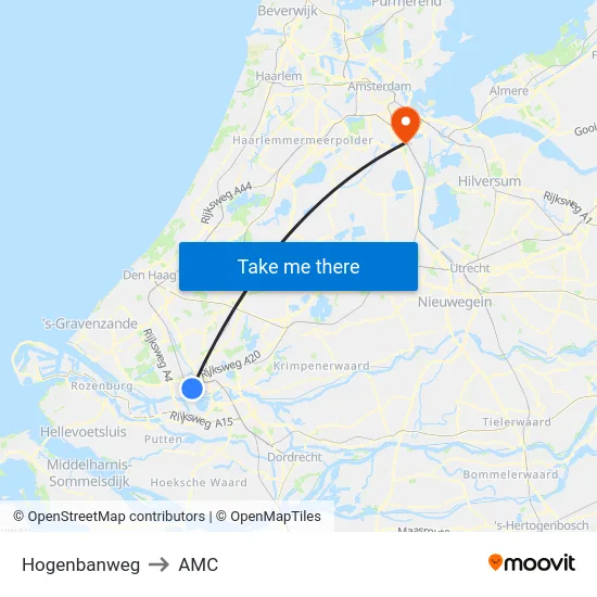 Hogenbanweg to AMC map