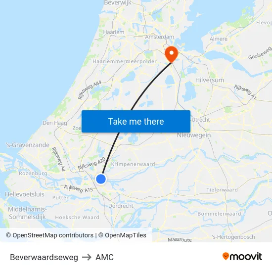 Beverwaardseweg to AMC map
