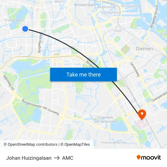 Johan Huizingalaan to AMC map