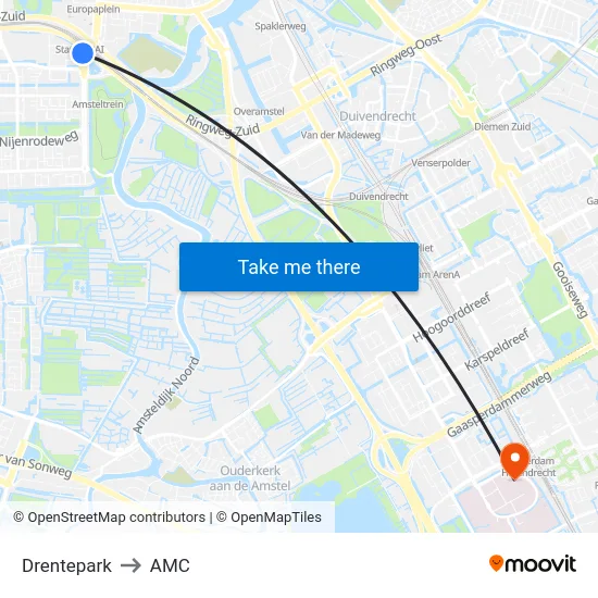 Drentepark to AMC map