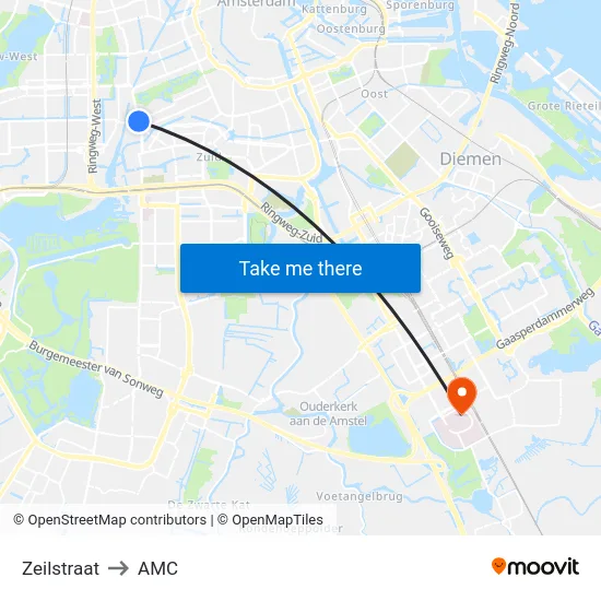 Zeilstraat to AMC map