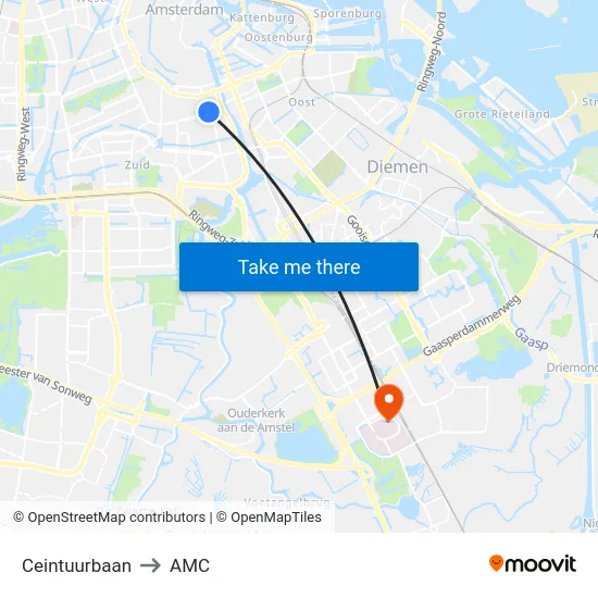 Ceintuurbaan to AMC map