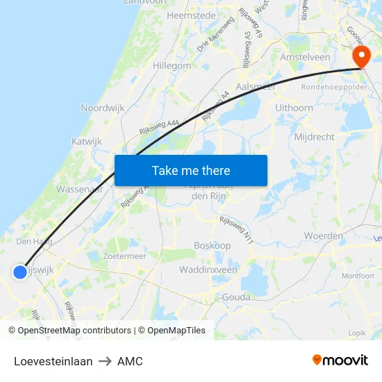 Loevesteinlaan to AMC map