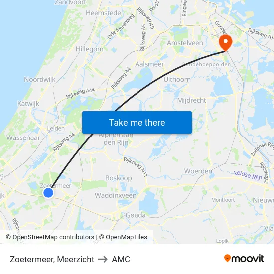 Zoetermeer, Meerzicht to AMC map