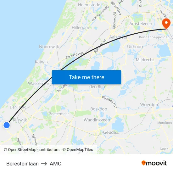 Beresteinlaan to AMC map