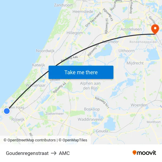 Goudenregenstraat to AMC map