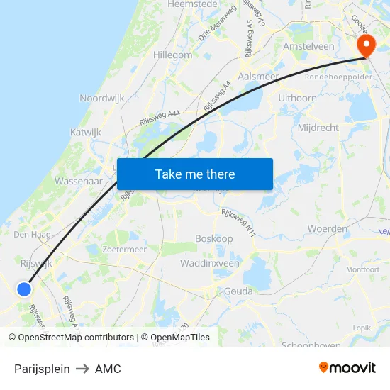Parijsplein to AMC map