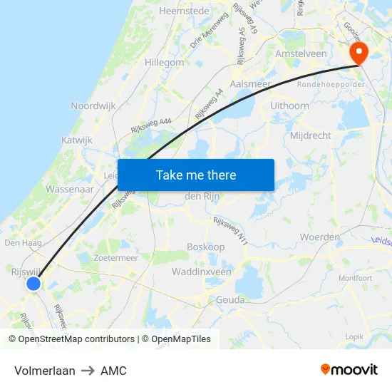 Volmerlaan to AMC map