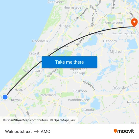 Walnootstraat to AMC map