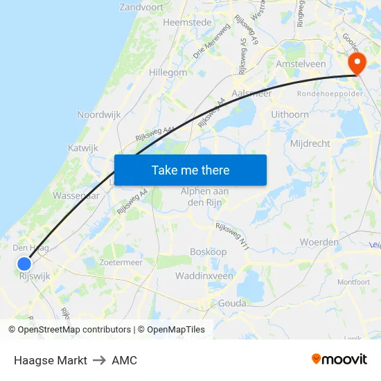 Haagse Markt to AMC map