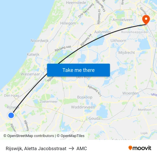 Rijswijk, Aletta Jacobsstraat to AMC map