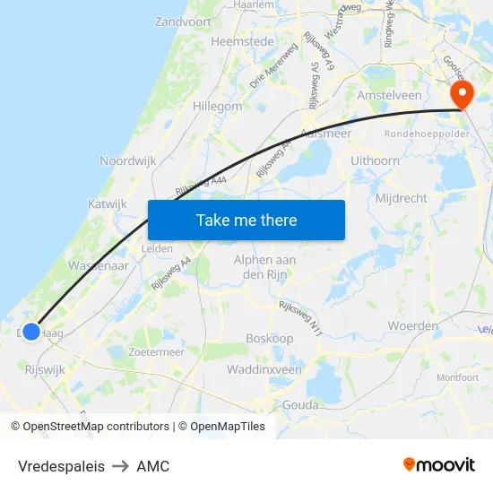 Vredespaleis to AMC map
