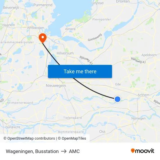 Wageningen, Busstation to AMC map
