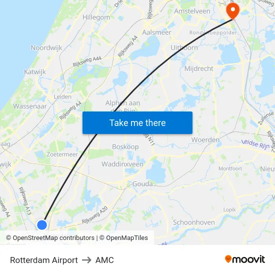 Rotterdam Airport to AMC map