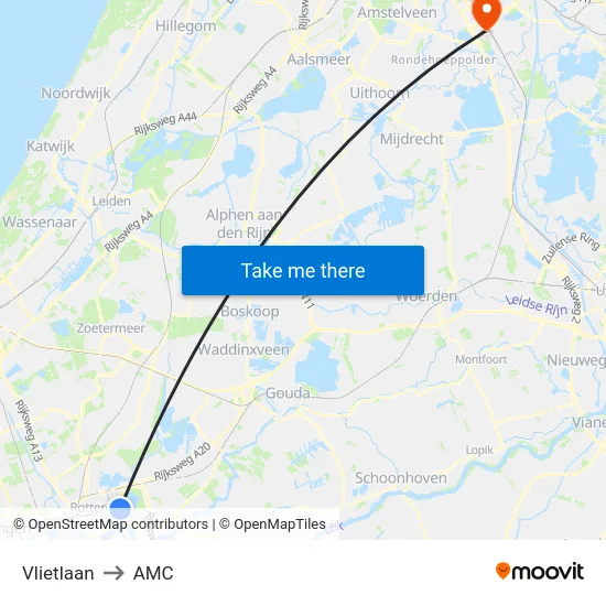 Vlietlaan to AMC map