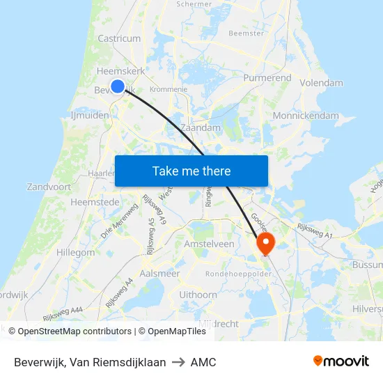 Beverwijk, Van Riemsdijklaan to AMC map