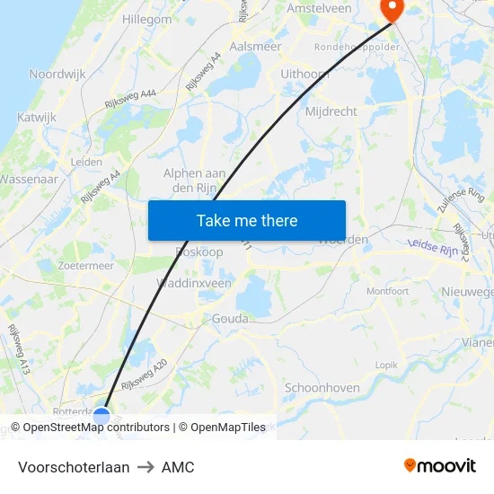 Voorschoterlaan to AMC map