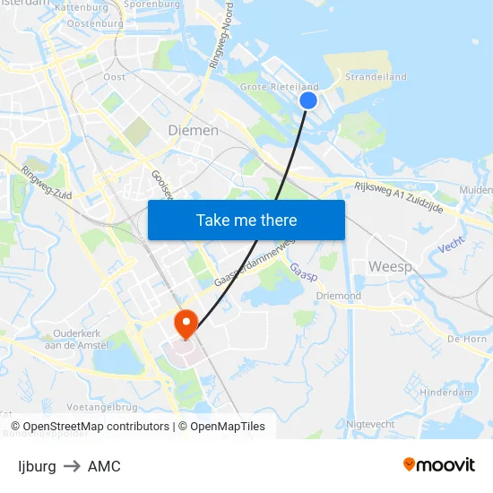 Ijburg to AMC map