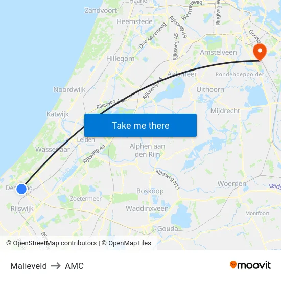 Malieveld to AMC map
