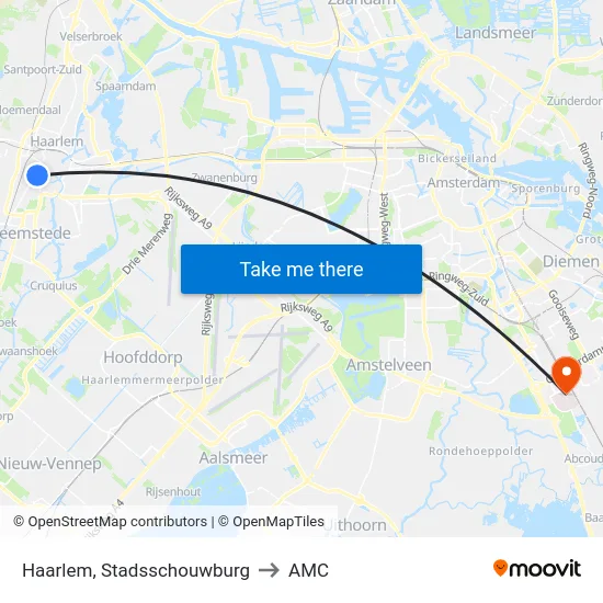 Haarlem, Stadsschouwburg to AMC map