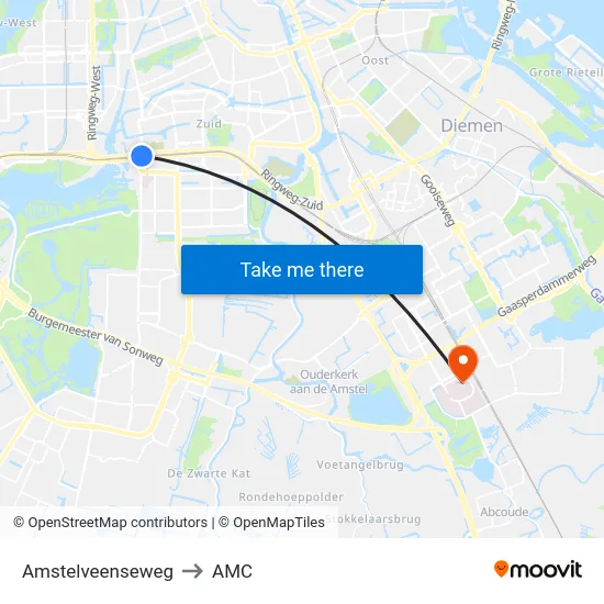 Amstelveenseweg to AMC map