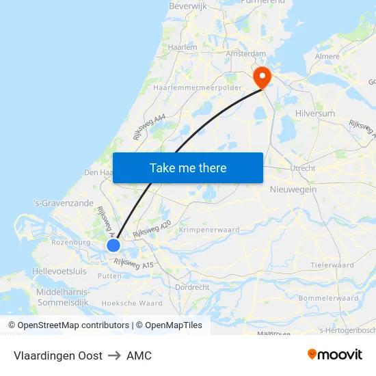 Vlaardingen Oost to AMC map